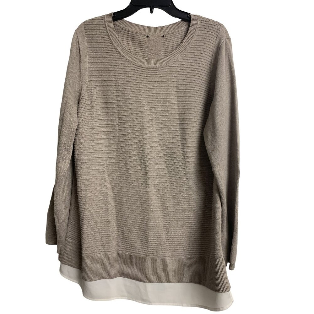 Hilary Radley Knit Minimalist Multi Layered Crew Neck Sweater Size‎ XXL Tan